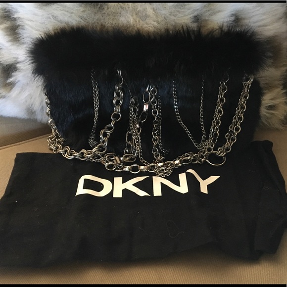 Dkny Handbags - DKNY Black Rabbit Fur shoulder bag
